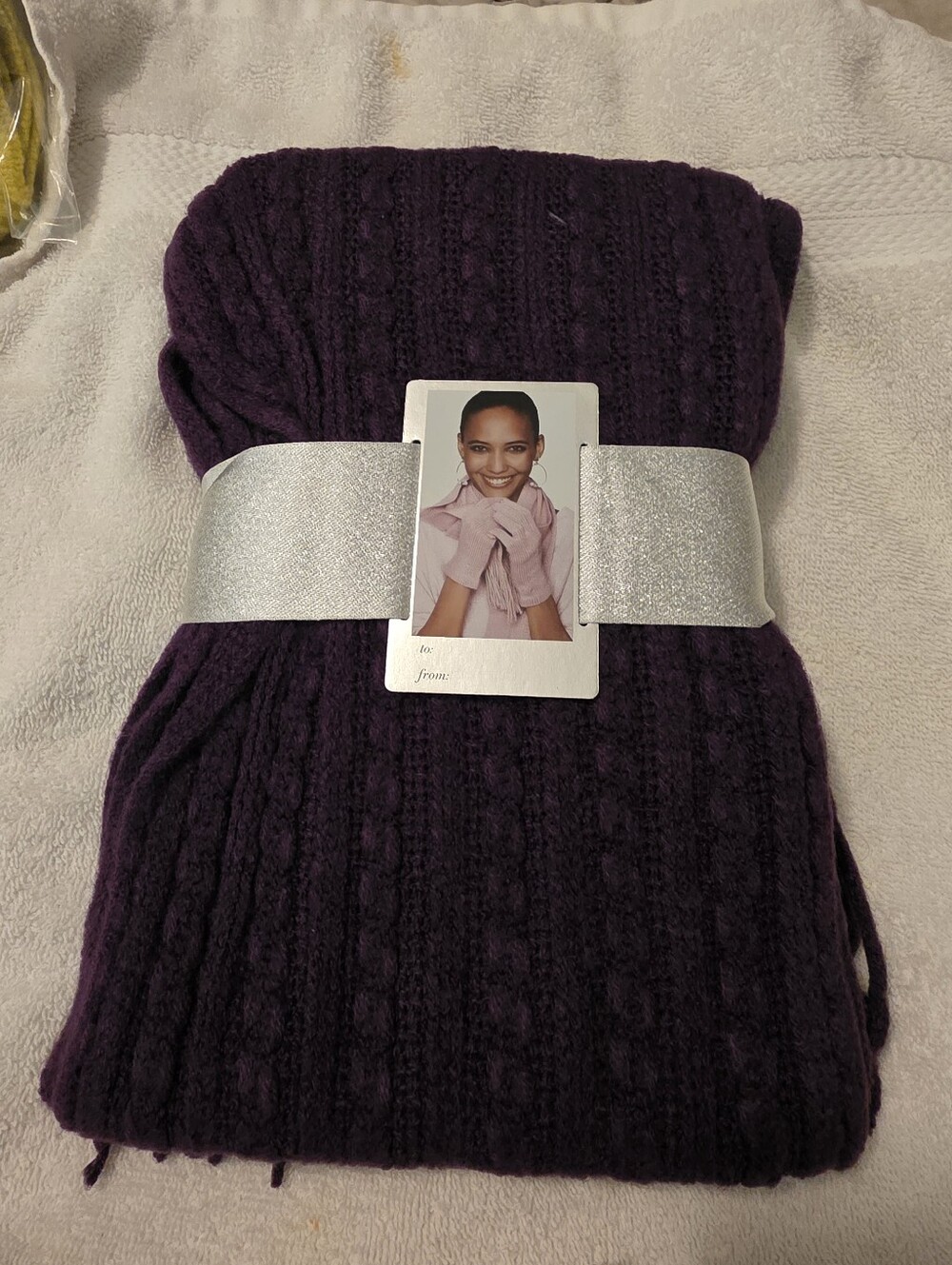 Plum Cable Knit Scarf and Glove Set - Deep Purple